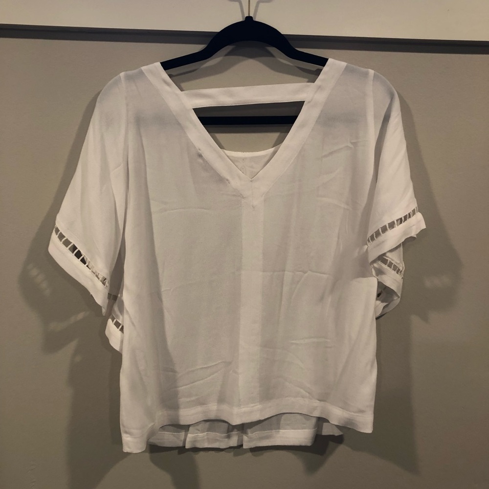 Loft Flutter Sleeve V-Back Top With Embroidery - image 2